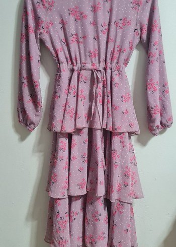 Pembe Çiçekli Uzun katkat Elbise