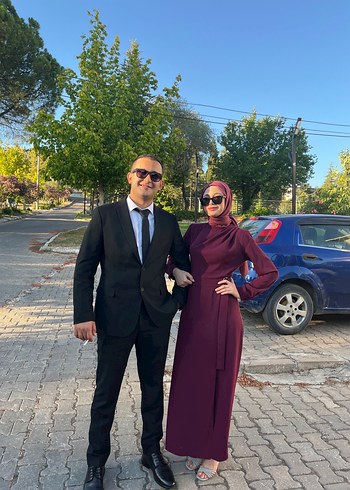 s Beden bordo Renk Bordo Uzun Kollu Kemerli Kadın Elbise