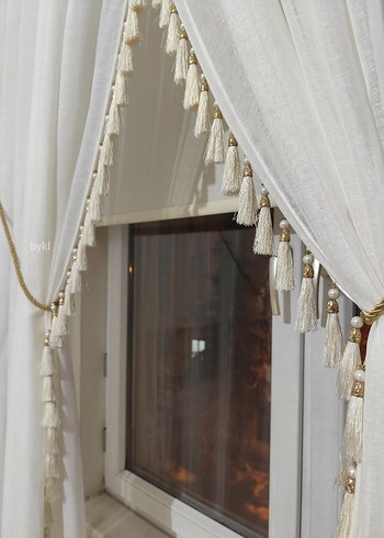 Krem Keten Kruvaze Perde - Görsel 3