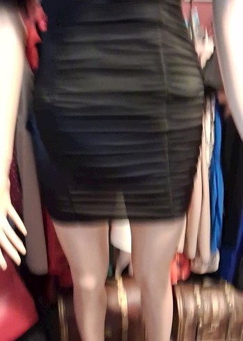 Siyah Drapeli Straplez mini abiye elbise - Görsel 5