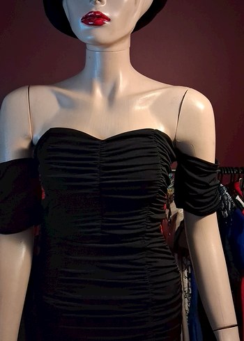 Siyah Drapeli Straplez mini abiye elbise - Görsel 2