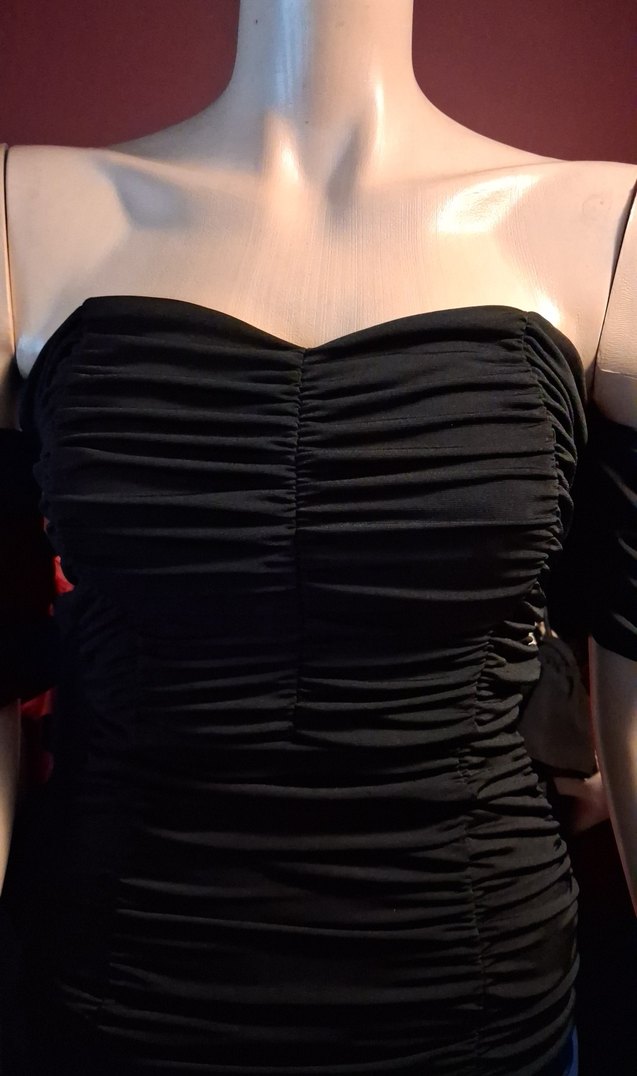 Siyah Drapeli Straplez mini abiye elbise - Görsel 3