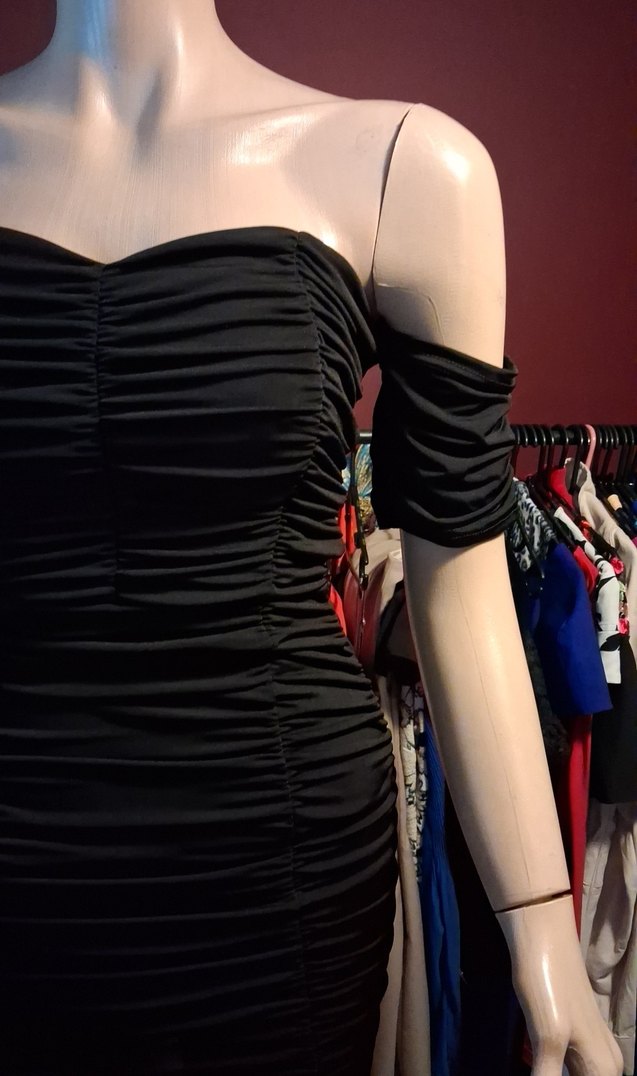 Siyah Drapeli Straplez mini abiye elbise - Görsel 4