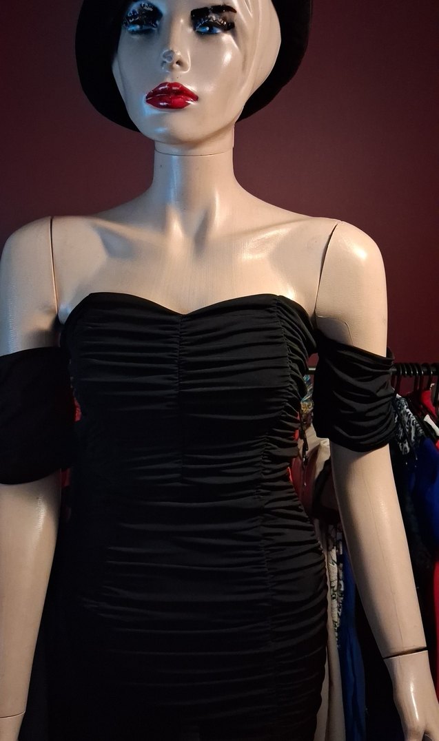 Siyah Drapeli Straplez mini abiye elbise - Görsel 2