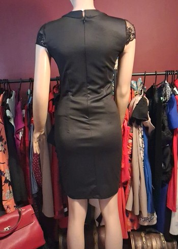 Siyah güpür yakası inci detaylı  Abiye Elbise - Görsel 6