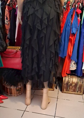 Siyah straplez abiye elbise - Görsel 10