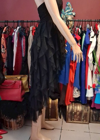 Siyah straplez abiye elbise - Görsel 8