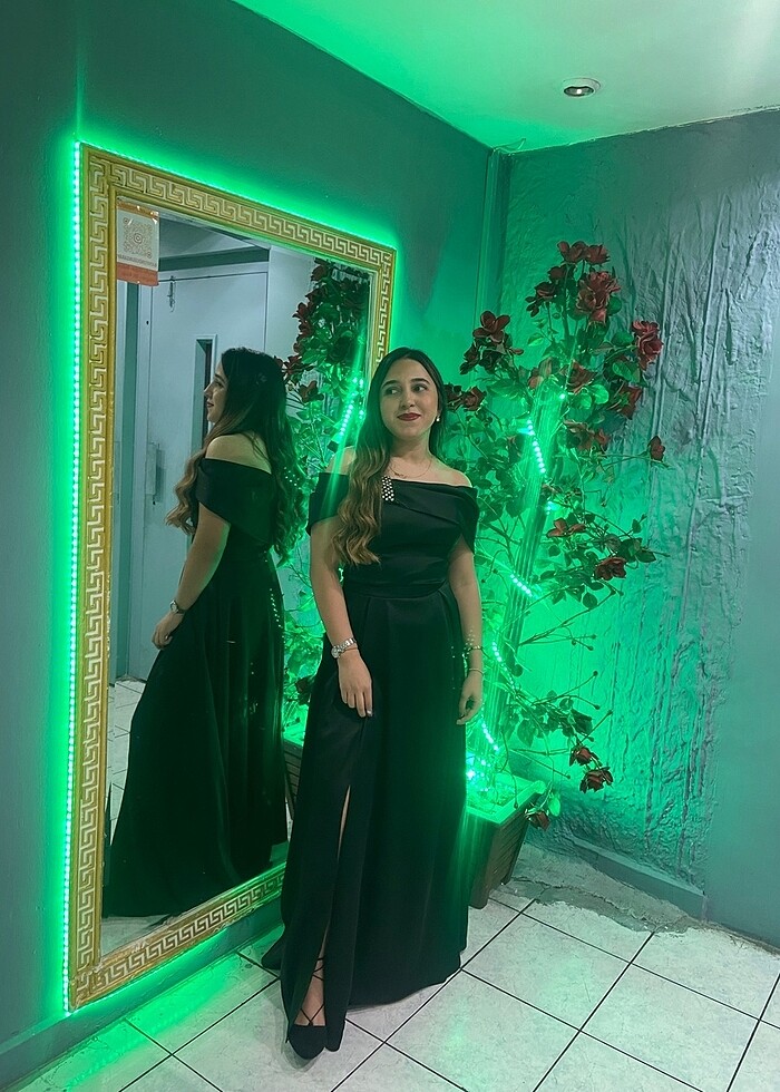 Siyah saten abiye elbise 1 kez kullanıldı - Görsel 2