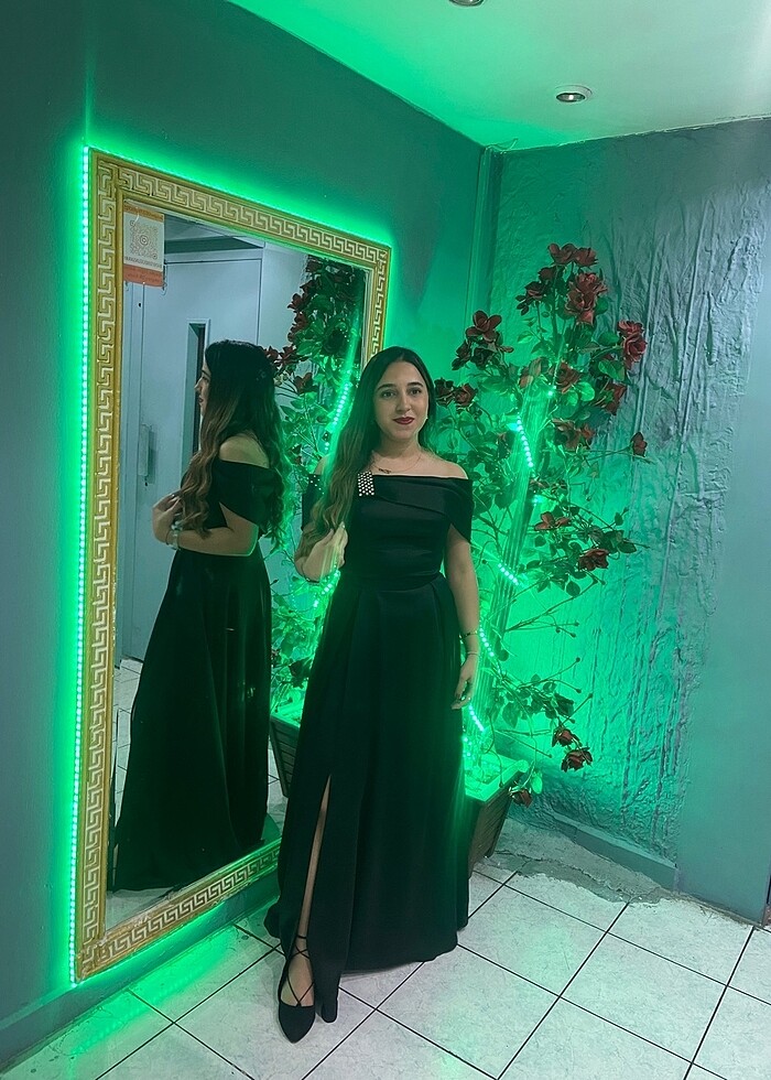 Siyah saten abiye elbise 1 kez kullanıldı - Görsel 3