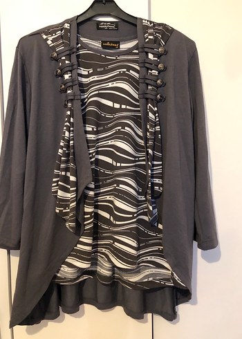 Gri Desenli Pilili Kolsuz Bluz ikili - Görsel 2