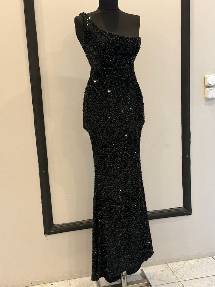 Boncuk İşlemeli Siyah Uzun Abiye Elbise - Görsel 3