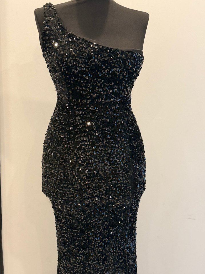 Boncuk İşlemeli Siyah Uzun Abiye Elbise - Görsel 2