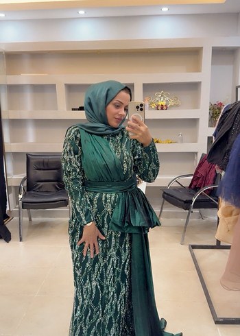 Yeşil Drapeli Uzun Abiye Elbise - Görsel 2