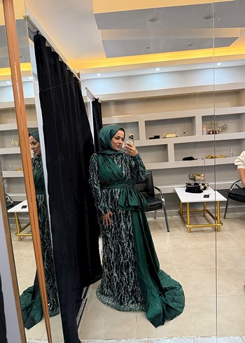 Yeşil Drapeli Uzun Abiye Elbise - Görsel 3