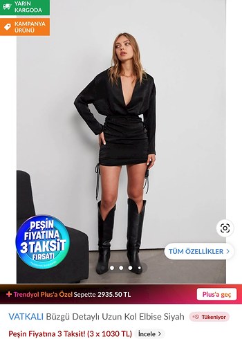 Vatkalı Siyah Saten V Yaka Mini Elbise