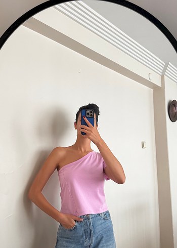 Pembe tek omuz bluz