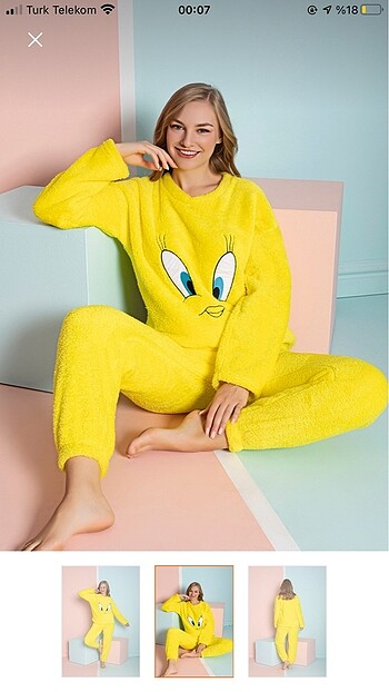 Kadın tweety peluş polar pijama takımı