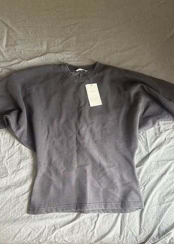 s Beden Siyah Kadın Uzun Kollu bele oturan Sweatshirt