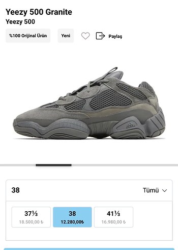 Adidas Yeezy 500 Granite Gri Spor Ayakkabı
