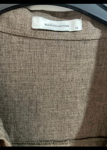42 Beden kahverengi Renk Suud Collection Ham Keten Elbise