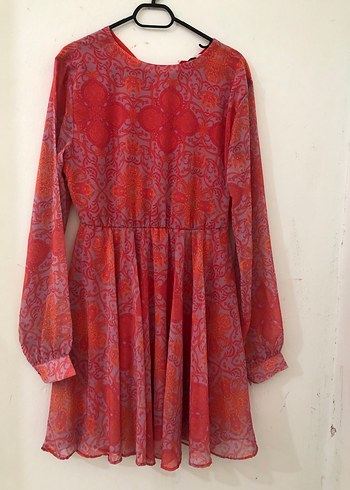 Pembe Şifon Elbise - Görsel 7