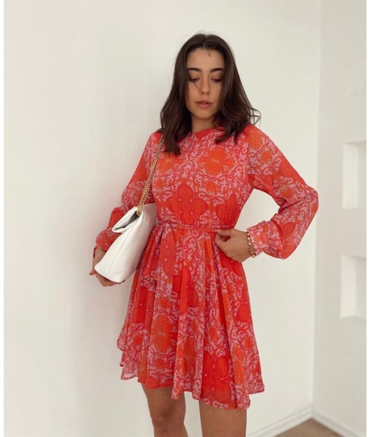 Pembe Şifon Elbise - Görsel 3