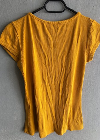 V Yaka büzgülü Kısa Kollu Basic Tişört - Görsel 3