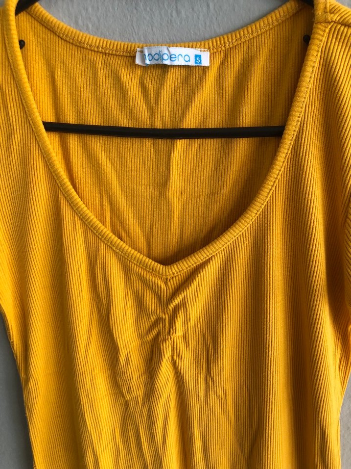 V Yaka büzgülü Kısa Kollu Basic Tişört - Görsel 2