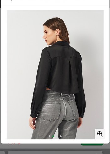Zara Siyah Saten Görünümlü Crop Gömlek - Görsel 3