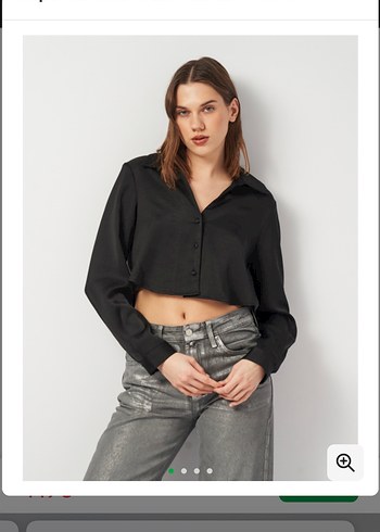 Zara Siyah Saten Görünümlü Crop Gömlek - Görsel 4