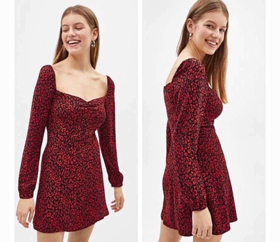 Bershka kırmızı kısa leopar elbise - Görsel 2
