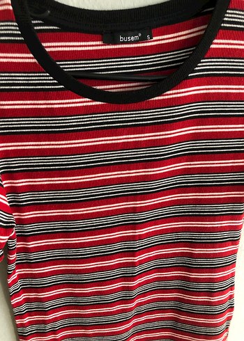 Kısa Kollu Çizgili Midi Elbise - Görsel 5