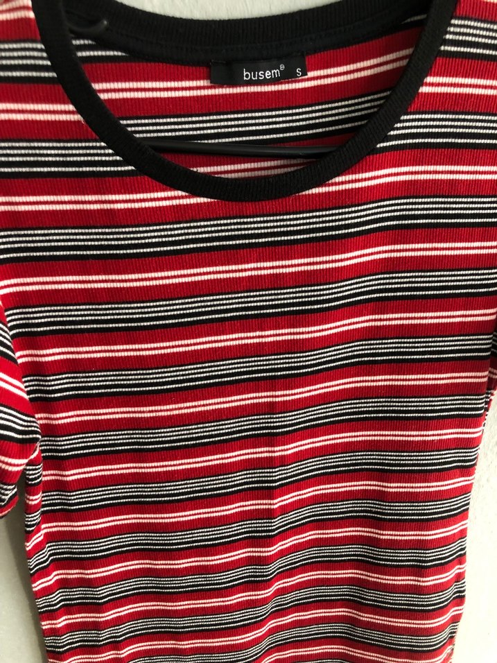 Kısa Kollu Çizgili Midi Elbise - Görsel 5