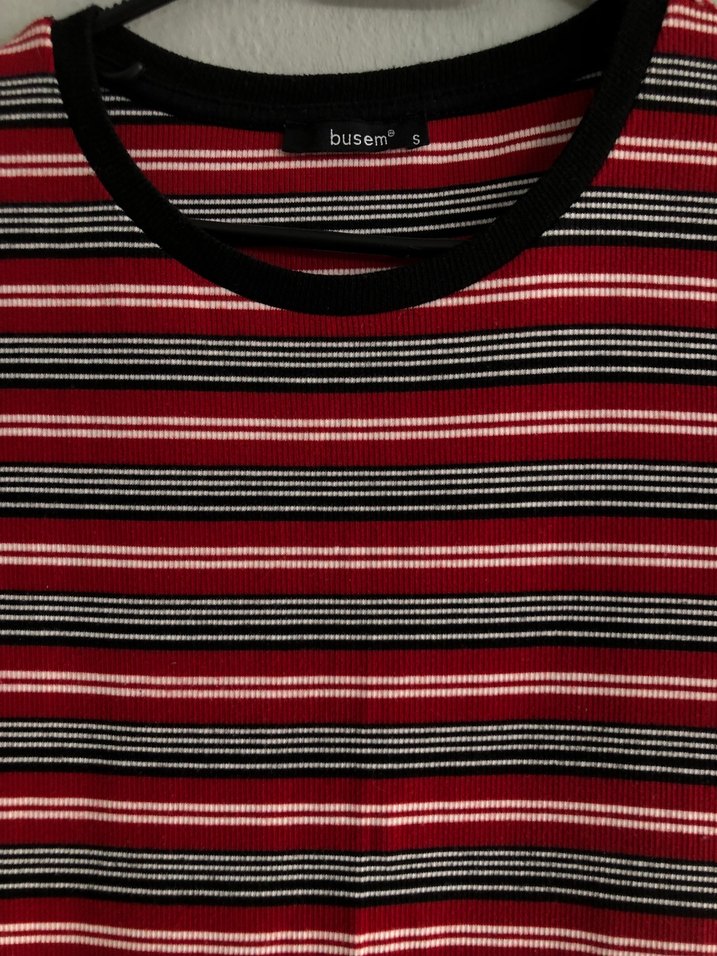 Kısa Kollu Çizgili Midi Elbise - Görsel 2