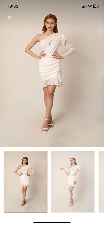 Zara Beyaz hologram payetli elbise