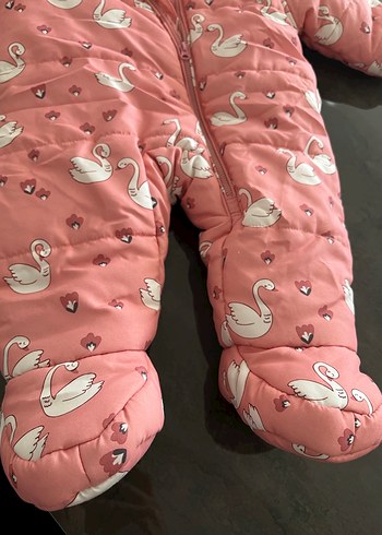 3-6 ay Pembe Baskılı Kız Bebek Kar Tulumu Fermuarlı - Görsel 3