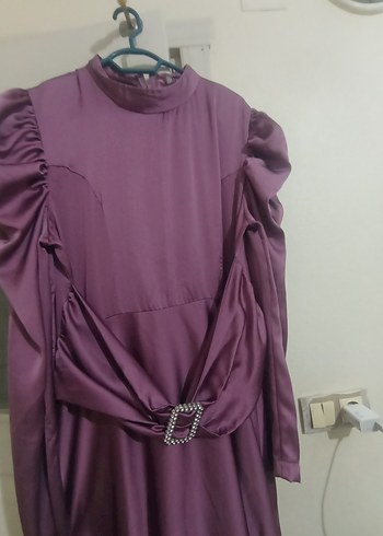 Mor Uzun Drapeli Kadın Elbise - Görsel 3