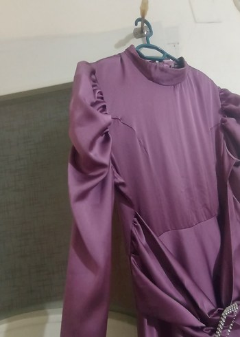 Mor Uzun Drapeli Kadın Elbise - Görsel 2