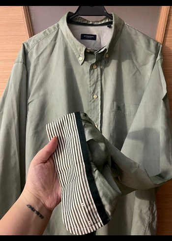Burberry erkek yağ yeşili haki gömlek