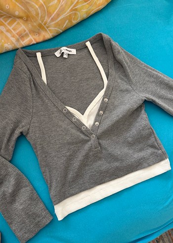 İkili bluz büstiyer crop hırka kazak