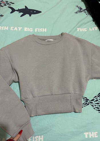 Gri korseli sweatshirt kazak - Görsel 2