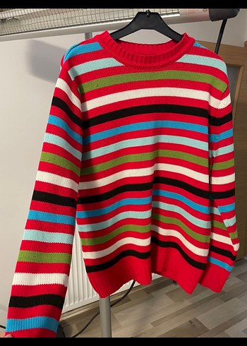 Renkli Çizgili Triko Kazak vintage - Görsel 3