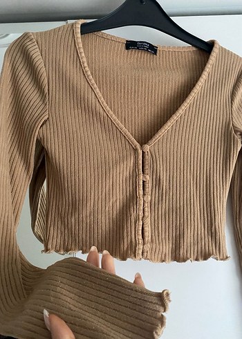 Bershka Crop Bej - Görsel 2