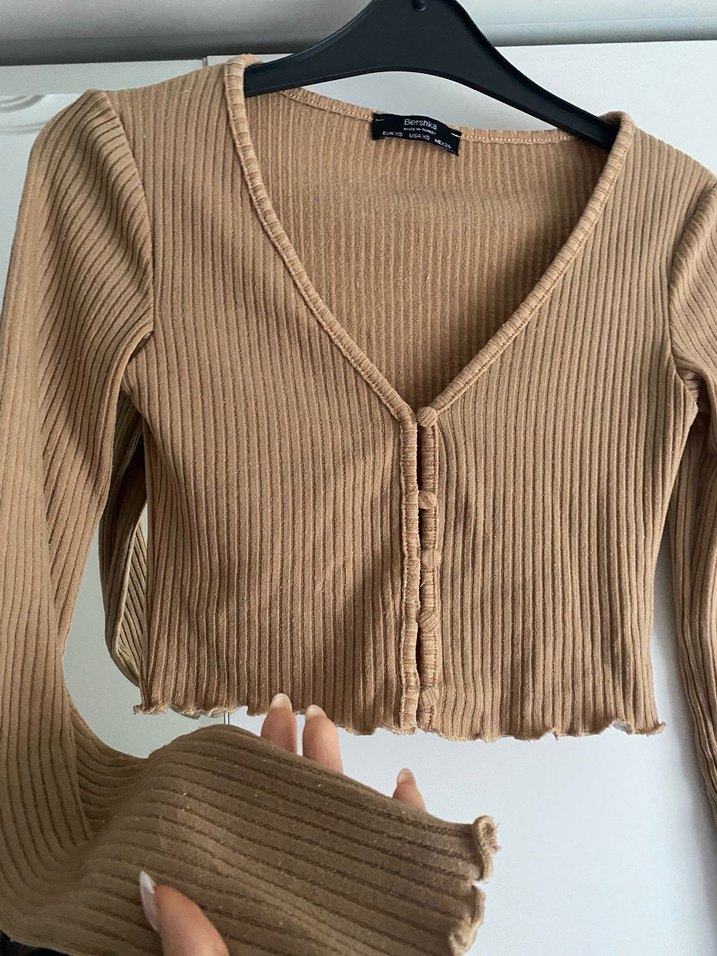 Bershka Crop Bej - Görsel 2