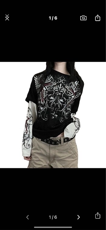 gotik uzun kol baskılı tshirt