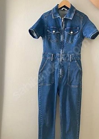 Stradivarius Kısa Kollu Denim Midi Tulum
