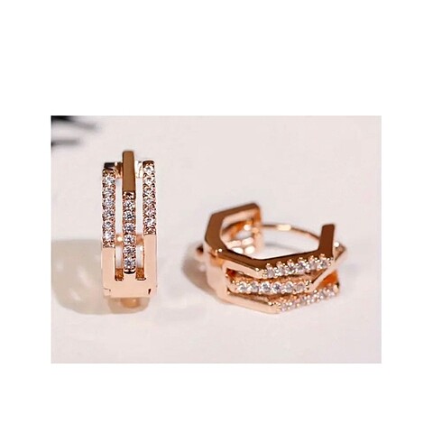 Rose gold çelik küpe ve earcuff