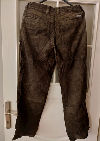 Erkek kahverengi kadife fitilli kumaş Kemerli Bol Kesim Pantolon - Görsel 5