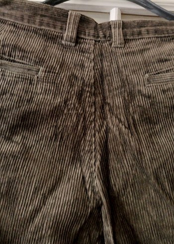 Erkek kahverengi kadife fitilli kumaş Kemerli Bol Kesim Pantolon - Görsel 6