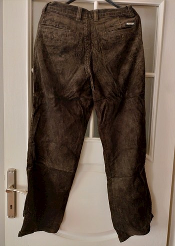 Erkek kahverengi kadife fitilli kumaş Kemerli Bol Kesim Pantolon - Görsel 4